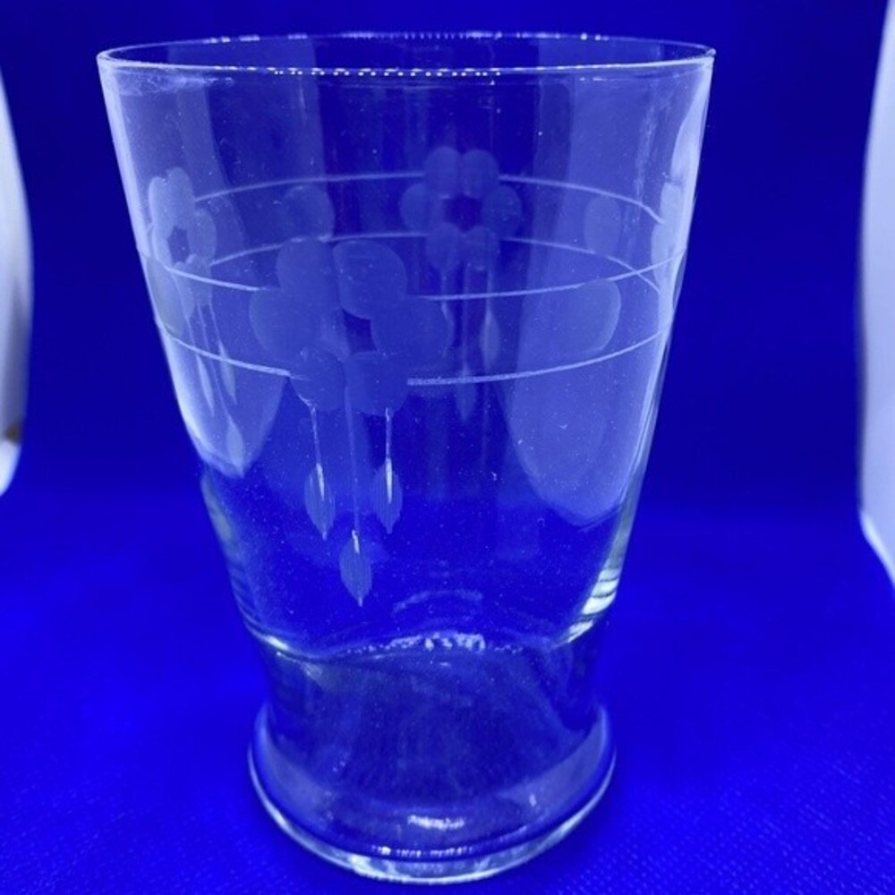 4 Antique1940s Glasses Etched Art Deco 12 oz Set of 4, Pristine Crystal Clear